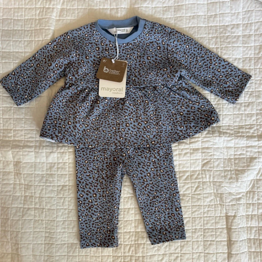 NEW Mayoral Blue Leopard Baby Matching Outfit Dress Pants